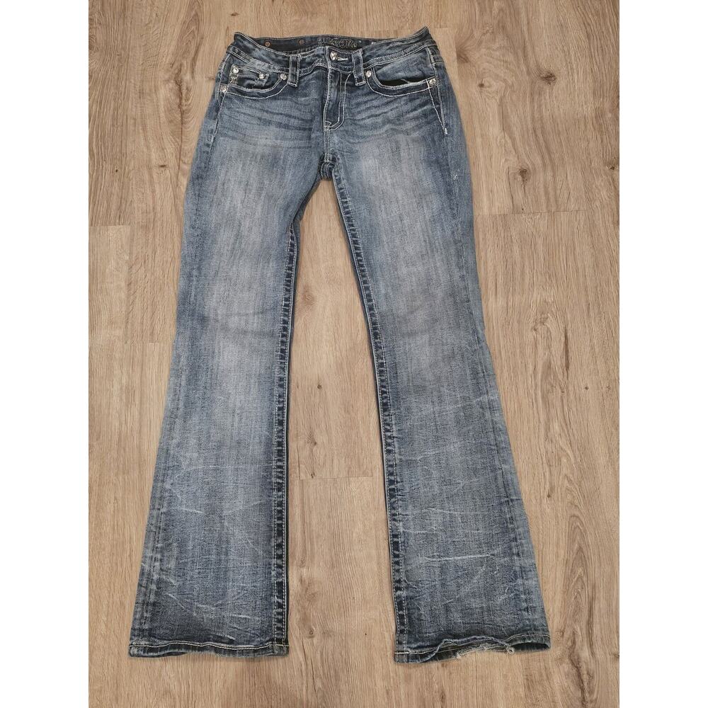 Miss Me Jeans MP8476B Boot Cut Mid-Rise Distressed Size 29×31 Blue Y2K